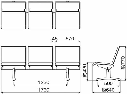 ベンチ脚確認用図面 屋外用ベンチHC 幅1825 奥行400 高さ400 MK-HC100B 通販 - 施設