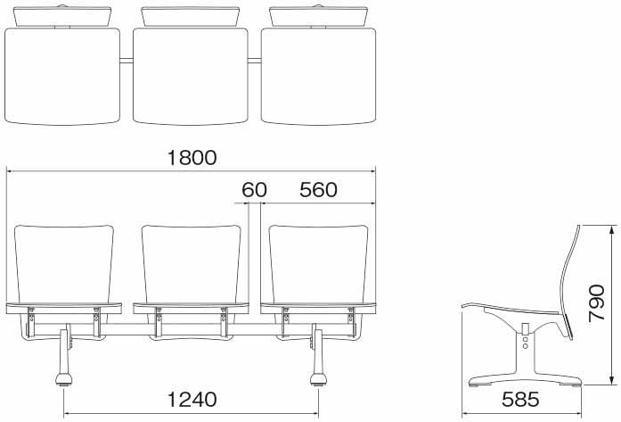 ベンチ脚確認用図面 山崎産業株式会社｜ベンチYB-148L-ID1800（背なし）