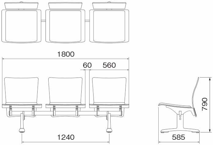 ベンチ脚確認用図面 山崎産業株式会社｜ベンチ MO-3W-L クリア